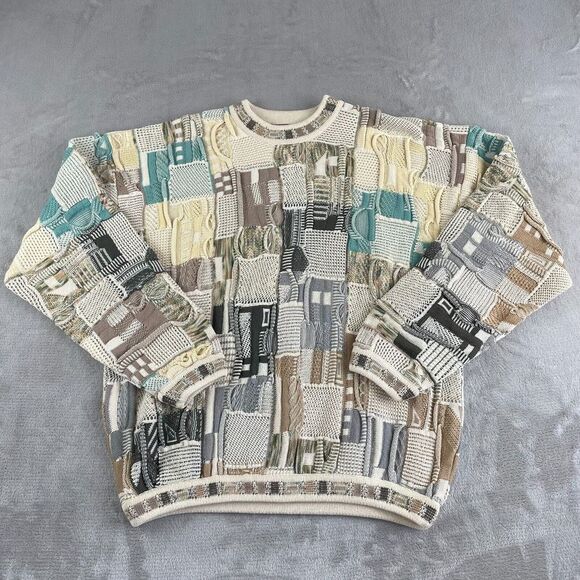 Vintage Tundra Canada Textured Sweater Men Medium 3D Raised Knit Pullover 90s